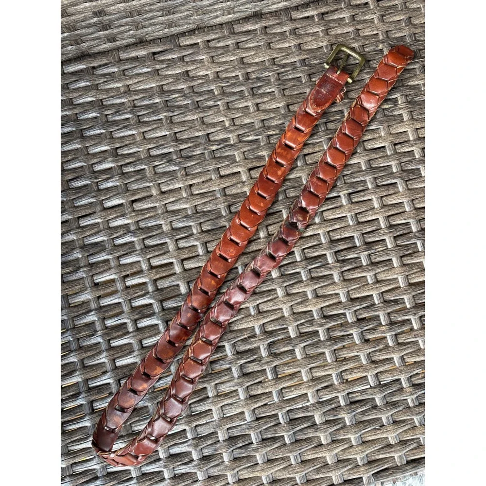 Vintage Full Grain Cowhide Braided Leather Belt Argentina Solid Brass Buckle 36